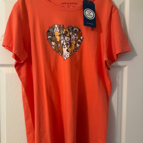 Life Is Good Dog Heart Tee - Vibrant Orange-WITH TAGS - Picture 1 of 4